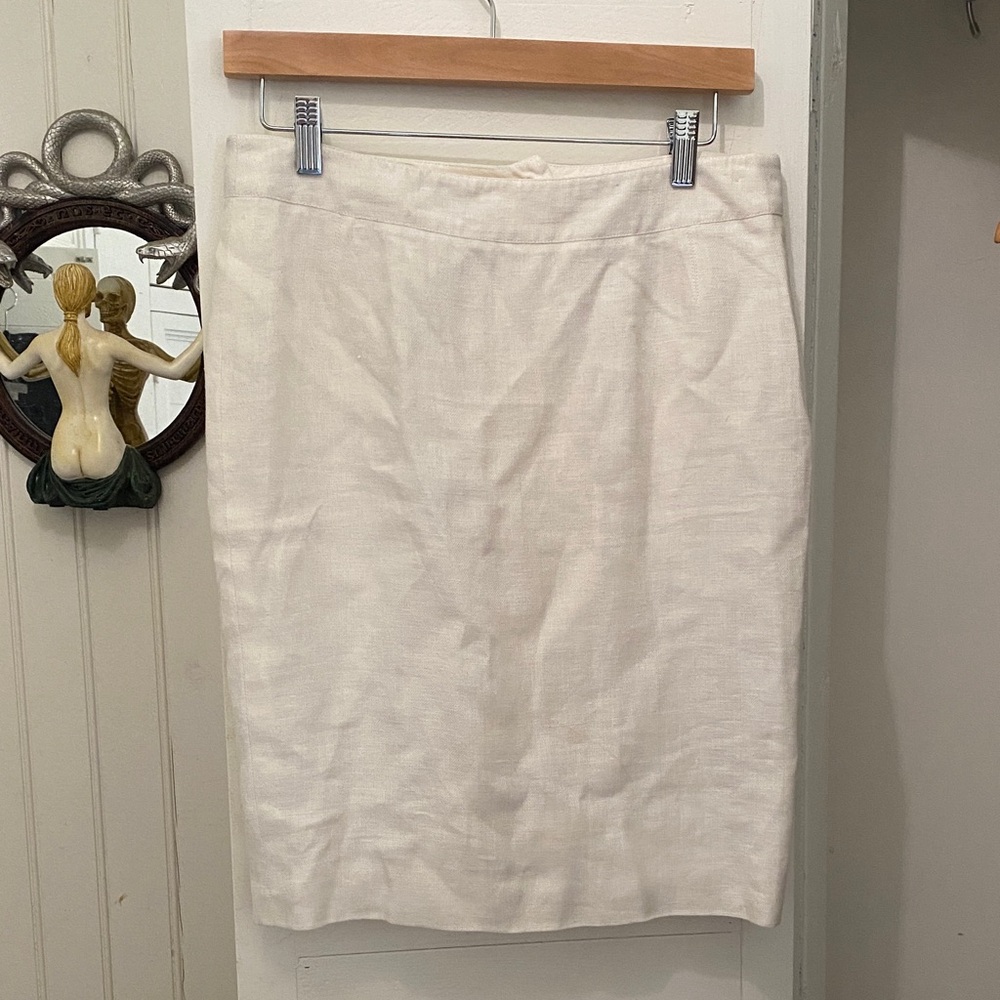 Kiton Cream Linen Pencil Skirt